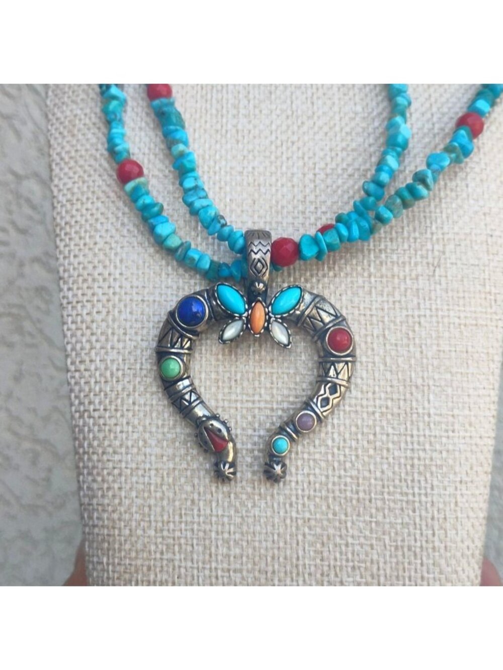 Veronica Dine Carolyn Pollack Sterling Silver Naja Turquoise Coral Necklace